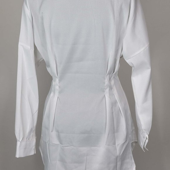 White  Mini Long Sleeve Casual Shirt Dress, Sexy Top - Picture 3 of 4